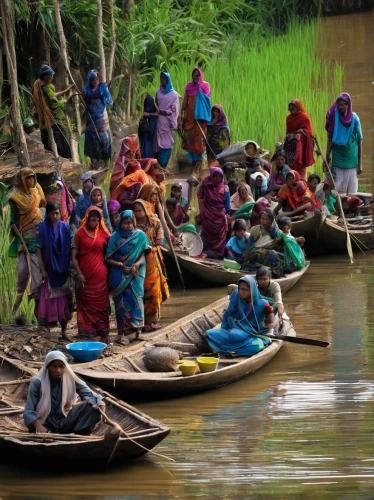 bangladesh,bangladeshi taka,water transportation,river of life project,kerala,rangpur,row boats,gangavali river,canoes,long-tail boat,gondolas,floating market,taxi boat,kerala porotta,nomadic people,ganges,bangladesh bdt,anmatjere women,people fishing,paddy harvest,Conceptual Art,Oil color,Oil Color 09