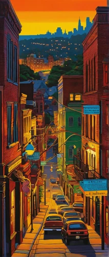 cincinnati,san francisco,denver,moc chau hill,minneapolis,albuquerque,baltimore,harlem,duluth,colorful city,philadelphia,saint john,evening city,santa fe,parkersburg,fitzroy,street canyon,cityscape,night scene,painting technique,Conceptual Art,Sci-Fi,Sci-Fi 14