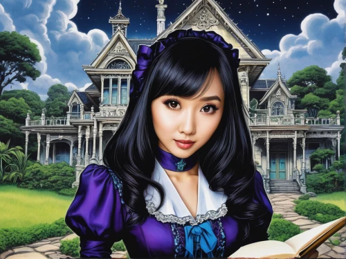 witch house,doll's house,psychic vampire,fairy tale character,witch's house,magic castle,gothic style,black pearl,gothic portrait,novel,alice,gothic,housekeeper,dollhouse,the haunted house,happyhalloween,mystery book cover,fantasy girl,jigsaw puzzle,fantasy world,Illustration,Black and White,Black and White 06