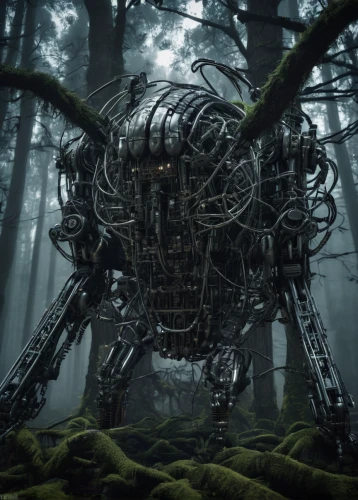 biomechanical,endoskeleton,cybernetics,scrap sculpture,mech,forest man,forest dragon,mecha,mechanical,strange structure,3d fantasy,forest animal,sci fi,mechanical puzzle,haunted forest,treehouse,the forest fell,charcoal nest,cogwheel,nest workshop,Conceptual Art,Sci-Fi,Sci-Fi 09