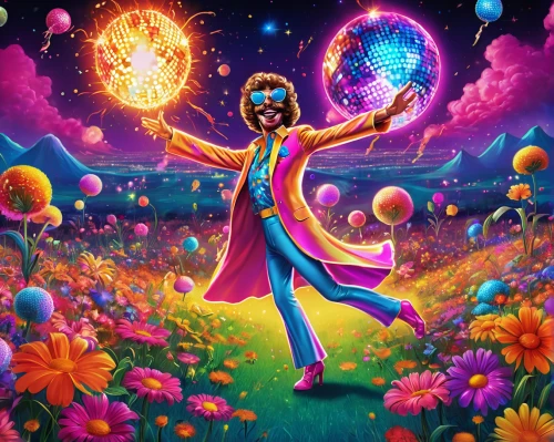 psychedelic art,cosmic flower,astral traveler,psychedelic,scene cosmic,fairy galaxy,lsd,disco,acid,hippie,colorful star scatters,hippie time,hallucinogenic,cosmic,yogananda,cosmos field,flowers celestial,magic star flower,juggler,astral,Illustration,Realistic Fantasy,Realistic Fantasy 38