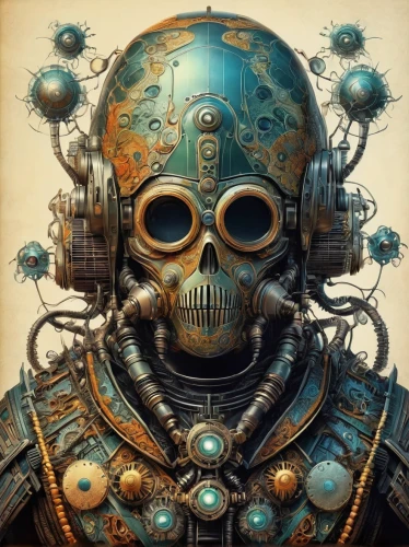steampunk,steampunk gears,cybernetics,biomechanical,respirator,fallout4,skull bones,mechanical,fallout,corrosion,diving helmet,respirators,scull,cyborg,atomic age,vintage skeleton,corroded,skull allover,watchmaker,metal rust,Illustration,Retro,Retro 24