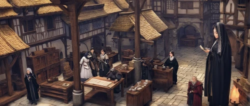 medieval market,medieval street,tavern,merchant,medieval town,apothecary,stalls,medieval,massively multiplayer online role-playing game,marketplace,medieval architecture,laundry shop,castle iron market,guild,middle ages,staves,hamelin,vendors,shopkeeper,drinking establishment,Illustration,Japanese style,Japanese Style 09