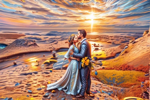fantasy picture,loving couple sunrise,divine healing energy,fantasy art,shepherd romance,hare krishna,sacred art,romantic scene,jesus in the arms of mary,photomanipulation,world digital painting,the prophet mary,spirituality,benediction of god the father,radiance,the luv path,the annunciation,shamanic,mother earth,landscape background