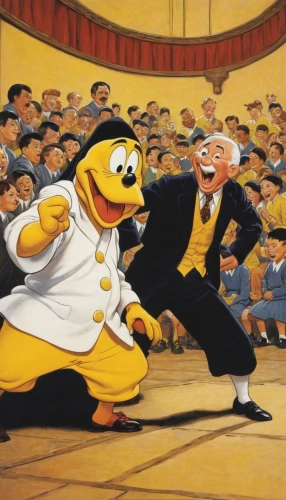 peck s skipper,big band,donald duck,conductor,conducting,ballroom dance,big bird,chicken run,ernie and bert,sesame street,symphony orchestra,stage combat,popeye,duck meet,entertainers,donald,waltz,geppetto,the muppets,orchestra,Illustration,Retro,Retro 18