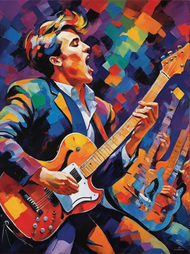 jazz guitarist,guitar player,jazz bass,dire straits,painted guitar,cool pop art,guitarist,bass guitar,musician,popart,wall,john lennon,david bowie,guitar solo,jazz,wpap,keith-albee theatre,modern pop art,mural,ernő rubik,Conceptual Art,Oil color,Oil Color 25