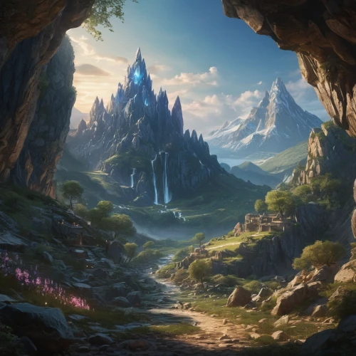 fantasy landscape,meteora,fantasy picture,mountain world,mountainous landscape,mountain landscape,karst landscape,northrend,3d fantasy,mountain scene,fantasy world,fantasy art,mountain settlement,landscape background,the landscape of the mountains,elven forest,fairy world,the valley of the,valley,mountain valley