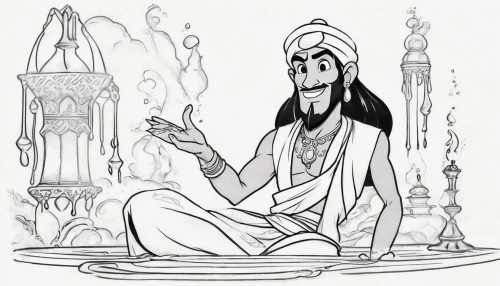 aladdin,aladin,aladha,zoroastrian novruz,coloring pages,coloring page,arabic background,kundalini,shehnai,paris clip art,sheikh,coloring pages kids,persian poet,sheesha,bedouin,lord shiva,yogananda guru,sadhu,god shiva,disney character,Illustration,Black and White,Black and White 34