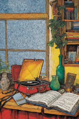 colored pencil background,study room,summer still-life,still-life,snowy still-life,book illustration,sewing room,still life,vincent van gough,workspace,writing desk,carol colman,writing-book,colored pencil,workbench,desk,meticulous painting,autumn still life,reading room,computer room,Art,Artistic Painting,Artistic Painting 23