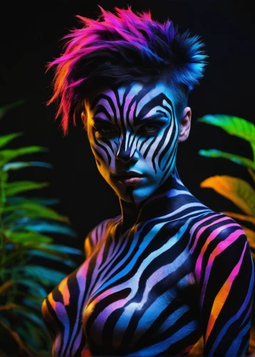 neon body painting,bodypaint,zebra,bodypainting,tiger png,body painting,tiger,diamond zebra,asian tiger,neon makeup,a tiger,zebra fur,zebra pattern,bengal tiger,body art,tribal,tigers,tigerle,neon,masquerade,Photography,Artistic Photography,Artistic Photography 10