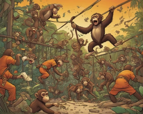 monkey gang,forest workers,monkey island,primates,war monkey,great apes,monkeys band,monkeys,monkey soldier,orangutan,tarzan,monkey family,animals hunting,gibbon 5,kong,monkey wrench,chimpanzee,rescue workers,the monkey,orang utan,Conceptual Art,Fantasy,Fantasy 18