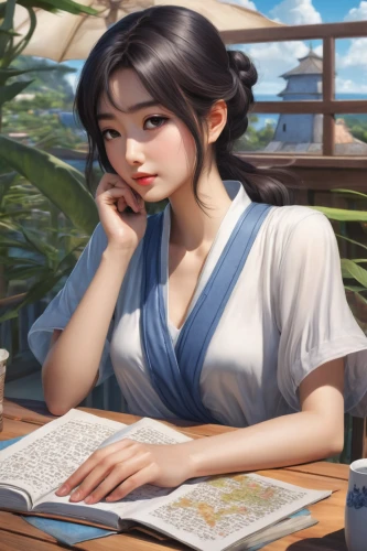 girl studying,japanese woman,mulan,study,jasmine blossom,korean history,oriental girl,青龙菜,librarian,japanese background,asia,tutor,asian woman,siu mei,chinese background,japanese sakura background,vietnamese woman,hanbok,scholar,korean culture,Illustration,Paper based,Paper Based 02