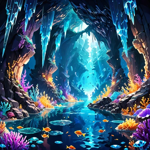 underwater oasis,underground lake,underwater landscape,underwater background,blue cave,aquarium,mermaid background,fairy forest,fairy world,sea cave,blue caves,the blue caves,fantasy landscape,cave on the water,fractal environment,enchanted forest,coral reef,lagoon,ice cave,3d fantasy,Anime,Anime,General