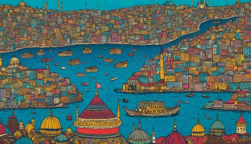 istanbul,hong kong,galata,bosphorus,istanbul city,constantinople,kowloon,ottoman,busan,bombay,teal blue asia,khokhloma painting,harbour city,dubrovnik city,kadikoy,city cities,azerbaijan azn,dalian,izmir,harissa,Illustration,Japanese style,Japanese Style 16