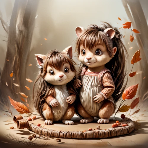 chinese tree chipmunks,little boy and girl,squirrels,fall animals,woodland animals,cute cartoon image,couple boy and girl owl,autumn background,autumn icon,girl and boy outdoor,autumn theme,cute animals,monkey with cub,autumn day,mice,squirell,autumn idyll,monchhichi,forest animals,kids illustration
