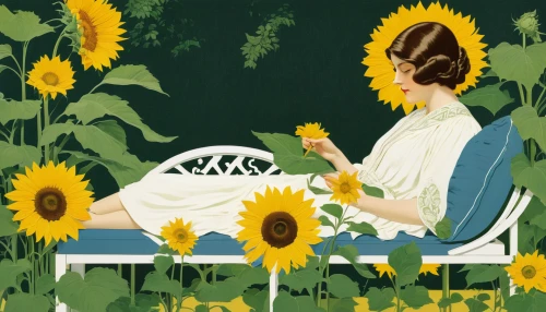 marguerite daisy,marguerite,sunflowers,sunflower coloring,sunflower lace background,oxeye daisy,helianthus,sunflower,daisies,vintage illustration,sun daisies,woodland sunflower,yellow daisies,kate greenaway,daisy flowers,sunflower field,sunflower paper,sunflowers in vase,yellow garden,flower painting,Illustration,Retro,Retro 15