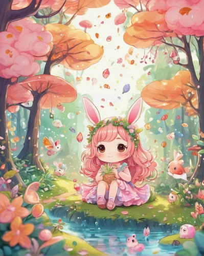 fairy forest,autumn background,autumn cherry blossoms,fairy world,fairy galaxy,autumn theme,sea of flowers,spring background,autumn cupcake,flower fairy,fae,spring leaf background,garden fairy,autumn forest,springtime background,forest background,child fairy,little girl fairy,fairy village,in the autumn,Illustration,Japanese style,Japanese Style 01