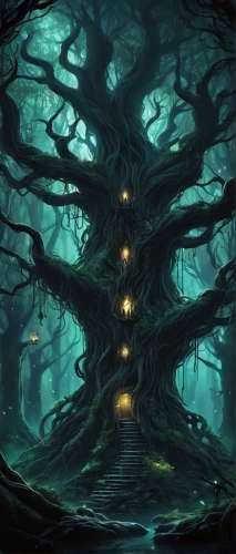 celtic tree,druid grove,magic tree,forest tree,elven forest,old-growth forest,devilwood,haunted forest,oak tree,the roots of trees,old tree,enchanted forest,creepy tree,rosewood tree,rooted,tree and roots,forest dark,tree grove,tree of life,oak,Conceptual Art,Fantasy,Fantasy 34