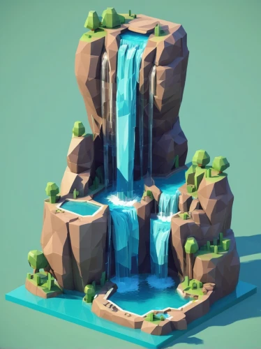 a small waterfall,waterfall,water fall,water falls,low poly,cascade,wasserfall,low-poly,waterfalls,fountain,green waterfall,floating island,tower fall,brown waterfall,3d render,wishing well,floor fountain,cascades,water flowing,stone fountain,Unique,3D,Low Poly