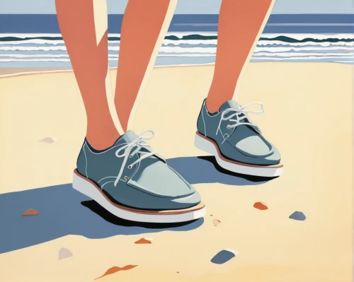 beach shoes,travel poster,walk on the beach,running shoes,shoes icon,bathing shoes,walking shoe,running shoe,beach walk,water shoe,espadrille,athletic shoes,blue shoes,sea-shore,holding shoes,sneakers,straw shoes,footstep,beach background,beachcombing,Illustration,American Style,American Style 09