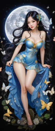 harmonia macrocosmica,faerie,celestial body,horoscope libra,blue moon rose,fantasy woman,moon phase,the zodiac sign pisces,mother earth,moonflower,fairy queen,blue enchantress,queen of the night,zodiac sign libra,fantasy picture,fantasy art,oriental princess,fairy tale character,faery,blue moon