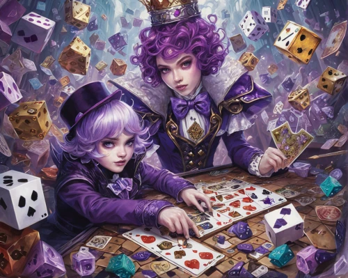 ball fortune tellers,la violetta,poker primrose,game illustration,magician,purple,roll the dice,playing cards,jigsaw puzzle,card lovers,dice game,board game,dice poker,fortune teller,violet family,card table,violet,gamble,poker set,rich purple,Illustration,Abstract Fantasy,Abstract Fantasy 11