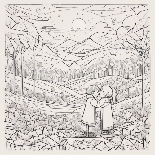 coloring page,hand-drawn illustration,pilgrims,line-art,summer line art,cd cover,birch tree illustration,coloring pages,land love,line drawing,shepherd romance,forest background,farmer in the woods,hikers,logging,holy forest,orchards,mono-line line art,post-it note,valentine line art,Illustration,Vector,Vector 06