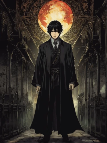 shinigami,undertaker,detective conan,the son of lilium persicum,potter,holmes,rasputin,black crow,barrister,imperial coat,harry potter,banishment,corvin,sherlock,black coat,judgment,luther,magus,clamp,hamelin,Illustration,Japanese style,Japanese Style 12