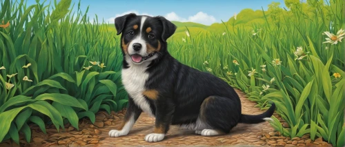 entlebucher mountain dog,greater swiss mountain dog,smooth collie,australian collie,english shepherd,collie,border collie,welsh cardigan corgi,australian shepherd,bernese mountain dog,welsh sheepdog,appenzeller sennenhund,bruno jura hound,karelian bear dog,scotch collie,bull terrier (miniature),dog illustration,cardigan welsh corgi,black and tan terrier,treeing walker coonhound,Illustration,Realistic Fantasy,Realistic Fantasy 11