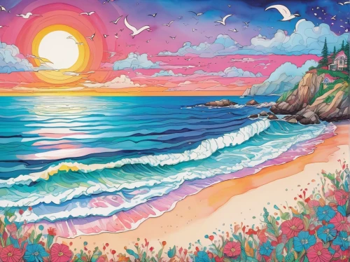 beach landscape,sea landscape,dream beach,coastal landscape,ocean paradise,beach scenery,mermaid background,sea-shore,seascape,mountain beach,ocean background,pink beach,lover's beach,sea beach-marigold,sun and sea,tropical sea,beautiful beach,ocean,sunrise beach,seashore,Illustration,Abstract Fantasy,Abstract Fantasy 04