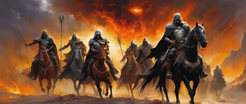 horsemen,fire horse,the conflagration,horseman,conflagration,cavalry,lake of fire,pillar of fire,horse herd,guards of the canyon,burning earth,walpurgis night,heroic fantasy,angels of the apocalypse,bronze horseman,scorched earth,purgatory,smouldering torches,burning torch,inferno,Conceptual Art,Oil color,Oil Color 03