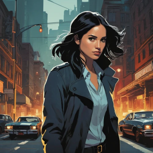 wonder woman city,sci fiction illustration,rosa ' amber cover,detective,a pedestrian,head woman,city ​​portrait,cg artwork,pedestrian,female doctor,game illustration,spy visual,spy,sprint woman,new york streets,mystery book cover,policewoman,chinatown,femme fatale,traffic cop,Illustration,Paper based,Paper Based 07