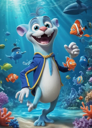 marine animal,underwater world,sea animal,aquarium inhabitants,disney character,aquatic animals,sea animals,under the sea,cute cartoon character,underwater background,under sea,sea life underwater,aquatic mammal,chowder,sea-life,rataplan,sea devil,ray-finned fish,aquatic life,piaynemo,Illustration,Realistic Fantasy,Realistic Fantasy 19