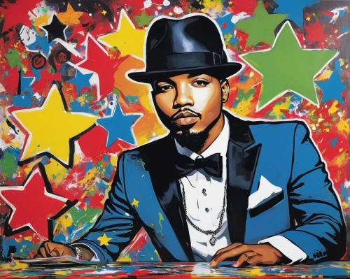 artists of stars,chance,graffiti art,hip hop music,hip-hop,walk of fame,gentleman icons,spotify icon,pop art style,streetart,mural,street artist,hip hop,grafitty,brooklyn street art,artist,a black man on a suit,royce,life stage icon,art painting,Conceptual Art,Graffiti Art,Graffiti Art 01
