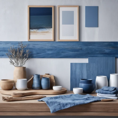 blue and white porcelain,blue painting,danish furniture,mazarine blue,wall plaster,shades of blue,toast skagen,nautical colors,sideboard,scandinavian style,blue room,plate shelf,wooden shelf,ceramic tile,wooden wall,modern decor,wall decor,wall panel,chalkhill blue,tile kitchen,Photography,General,Natural