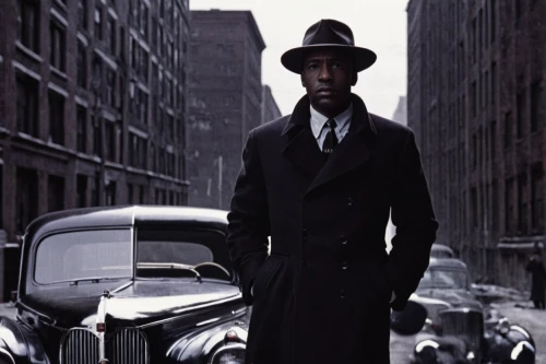 lincoln motor company,black businessman,a black man on a suit,black city,gentleman icons,film noir,humphrey bogart,overcoat,austin cambridge,white-collar worker,cadillac de ville series,lincoln continental,chrysler airflow,godfather,detective,morgan lifecar,packard patrician,gentlemanly,inspector,lincoln continental mark v,Photography,Black and white photography,Black and White Photography 06