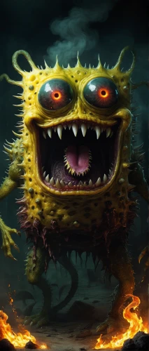 three eyed monster,minion hulk,twitch icon,supernatural creature,one eye monster,child monster,monstrosity,nimphaea,house of sponge bob,imp,sponge bob,medusa gorgon,minion,the ugly swamp,nuphar,sponge,steam icon,cuthulu,game illustration,bogeyman,Conceptual Art,Fantasy,Fantasy 11