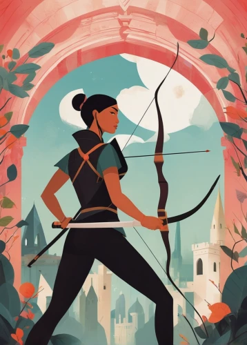 scythe,archery,archer,bow and arrows,bows and arrows,mulan,warrior woman,quarterstaff,bow and arrow,swordswoman,sci fiction illustration,airbnb icon,longbow,katniss,field archery,robin hood,travel poster,frame illustration,female warrior,bow arrow,Illustration,Vector,Vector 08