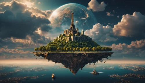 fantasy landscape,fantasy picture,3d fantasy,fantasy world,floating island,fantasy art,dream world,fantasy city,world digital painting,photomanipulation,futuristic landscape,fairy world,fractal environment,alien world,photo manipulation,alien planet,utopian,tower of babel,an island far away landscape,terraforming,Photography,General,Fantasy