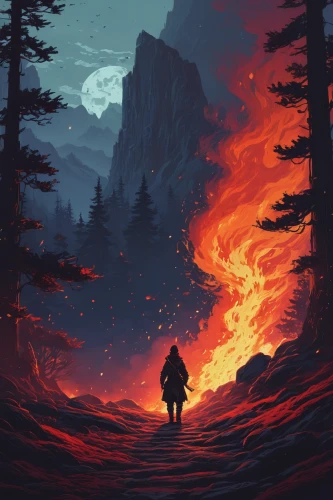 campfire,forest fire,fire in the mountains,fire background,fire mountain,volcano,volcanic,wildfire,lava,burning earth,the wanderer,witcher,wilderness,sci fiction illustration,wildfires,scorched earth,wanderer,forest fires,mountain sunrise,fire and water,Conceptual Art,Fantasy,Fantasy 32