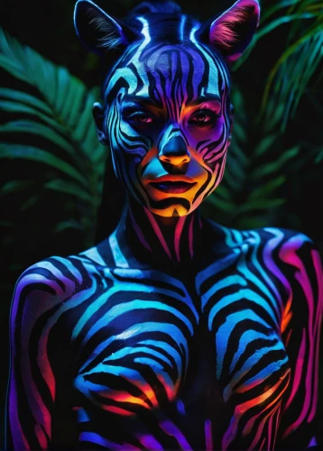 neon body painting,uv,tiger png,black light,bodypaint,bodypainting,light paint,feline,tiger,neon light,panther,animal feline,body painting,neon lights,bengal cat,asian tiger,neon,neon makeup,glowing antlers,wild cat,Photography,Artistic Photography,Artistic Photography 10