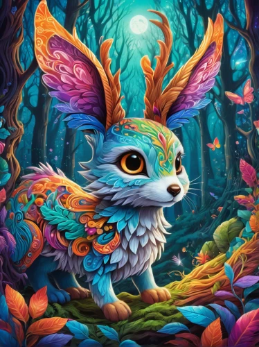 rabbit owl,forest animal,fairy peacock,rainbow rabbit,forest dragon,rabbits and hares,fantasy portrait,hare of patagonia,owl art,fae,faerie,whimsical animals,fantasy art,wild hare,flower animal,flora,fairy forest,owl,digital illustration,easter background,Illustration,Realistic Fantasy,Realistic Fantasy 39