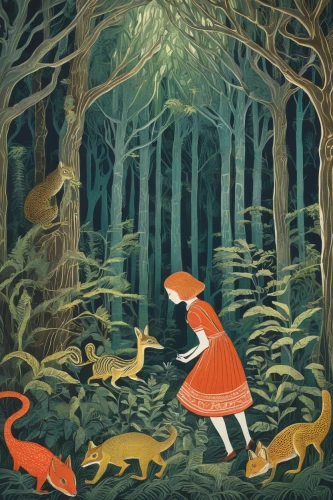 little red riding hood,red riding hood,forest animals,woodland animals,kate greenaway,forest animal,ballerina in the woods,happy children playing in the forest,book illustration,forest walk,enchanted forest,farmer in the woods,the forest,in the forest,children's fairy tale,fairy tales,girl with dog,woodland,forest,hunting scene,Art,Artistic Painting,Artistic Painting 50