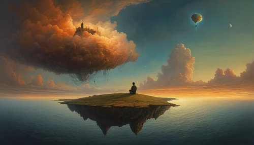 floating island,fantasy landscape,fantasy picture,adrift,floating islands,sci fiction illustration,fantasy art,world digital painting,futuristic landscape,the horizon,sky space concept,surrealism,little planet,astral traveler,myst,other world,parallel worlds,3d fantasy,surrealistic,dune,Photography,General,Natural