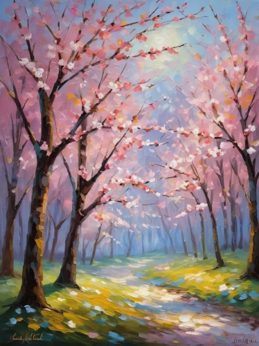 cherry trees,sakura trees,magnolia trees,cherry tree,autumn cherry blossoms,almond trees,japanese cherry trees,early spring,takato cherry blossoms,the cherry blossoms,cherry blossom tree-lined avenue,cherry branches,spring morning,spring blossom,blooming trees,spring blossoms,cherry blossoms,orchards,cherry blossom tree,cold cherry blossoms,Conceptual Art,Oil color,Oil Color 22