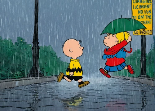 walking in the rain,rainy day,in the rain,rain boot,rain pants,rain suit,protection from rain,rainy weather,raining,rainy season,rainy,rain,peanuts,rain protection,heavy rain,raincoat,rainstorm,puddle,snoopy,brolly,Illustration,Children,Children 05