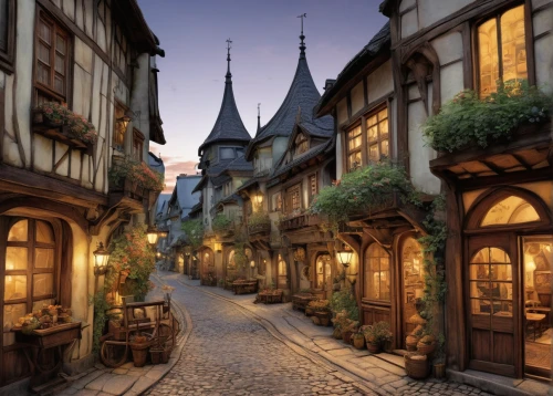 medieval street,colmar,half-timbered houses,alsace,medieval town,colmar city,the cobbled streets,cochem,rothenburg,bacharach,medieval architecture,wernigerode,strasbourg,rouen,thun,half-timbered,goslar,france,escher village,spa town,Illustration,Paper based,Paper Based 29