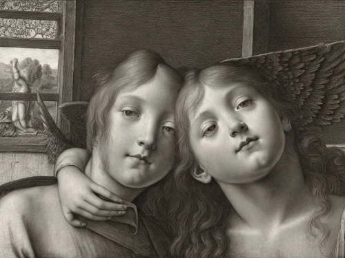 cherubs,gothic portrait,young couple,wood angels,the annunciation,detail,two girls,the angel with the cross,angel and devil,the angel with the veronica veil,mother with child,jesus in the arms of mary,pietà,capricorn mother and child,ventriloquist,dornodo,mother and child,the girl's face,little girl and mother,christmas angels,Art sketch,Art sketch,15th Century