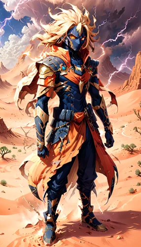 wind warrior,desert background,merzouga,sheik,the wanderer,thundercat,kurai steppe,sandstorm,monsoon banner,admer dune,gobi desert,bedouin,gobi,fantasy warrior,flaming mountains,heroic fantasy,horus,capture desert,dune,lone warrior,Anime,Anime,General