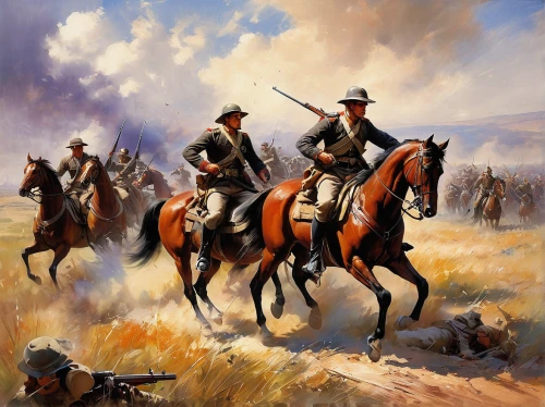 cavalry,western riding,american frontier,cowboy mounted shooting,gunfighter,federal army,guards of the canyon,man and horses,hunting scene,rangers,infantry,cowboys,horsemen,pilgrims,general lee,cossacks,stagecoach,patrols,horse riders,western,Conceptual Art,Oil color,Oil Color 03